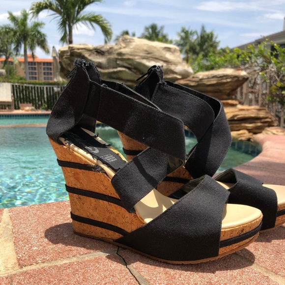 Shoes - Black and Cork Wedges heels